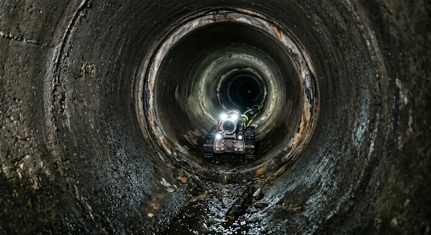 Robotic sewer camera inspecting pipe interior for Sewer Line Repair in Tice