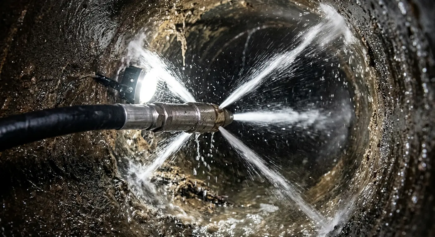 High-pressure hydro jetting nozzle cleaning sewer pipe for Sewer Line Relining in Tice